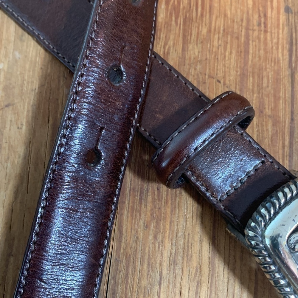 Brighton | Vintage 1995 Brown Leather Silver Celtic Knot Scroll Buckle Belt L - Picture 13 of 14